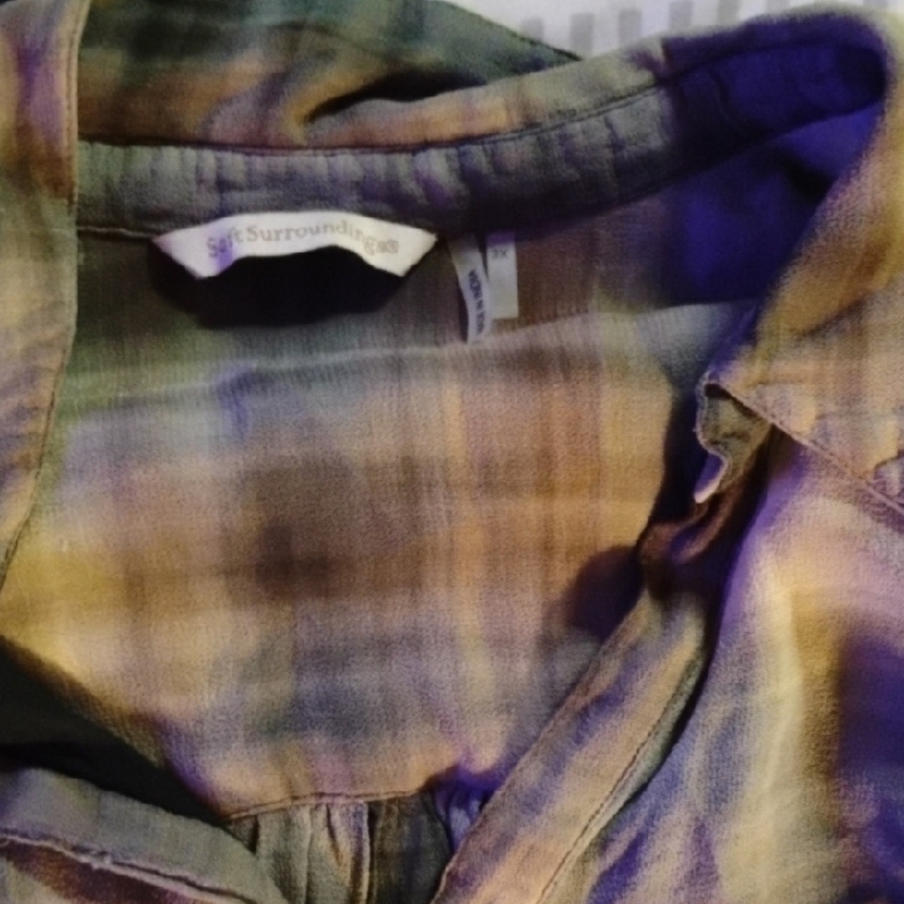 Soft Surroundings Earthy Plaid Blouse